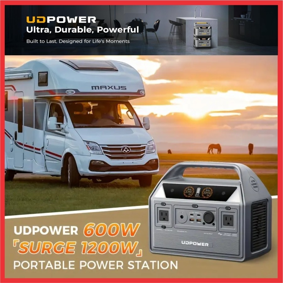 600W 595Wh Portable Power Station LiFePO4 Solar Generator 1200W Surge Camping RV
