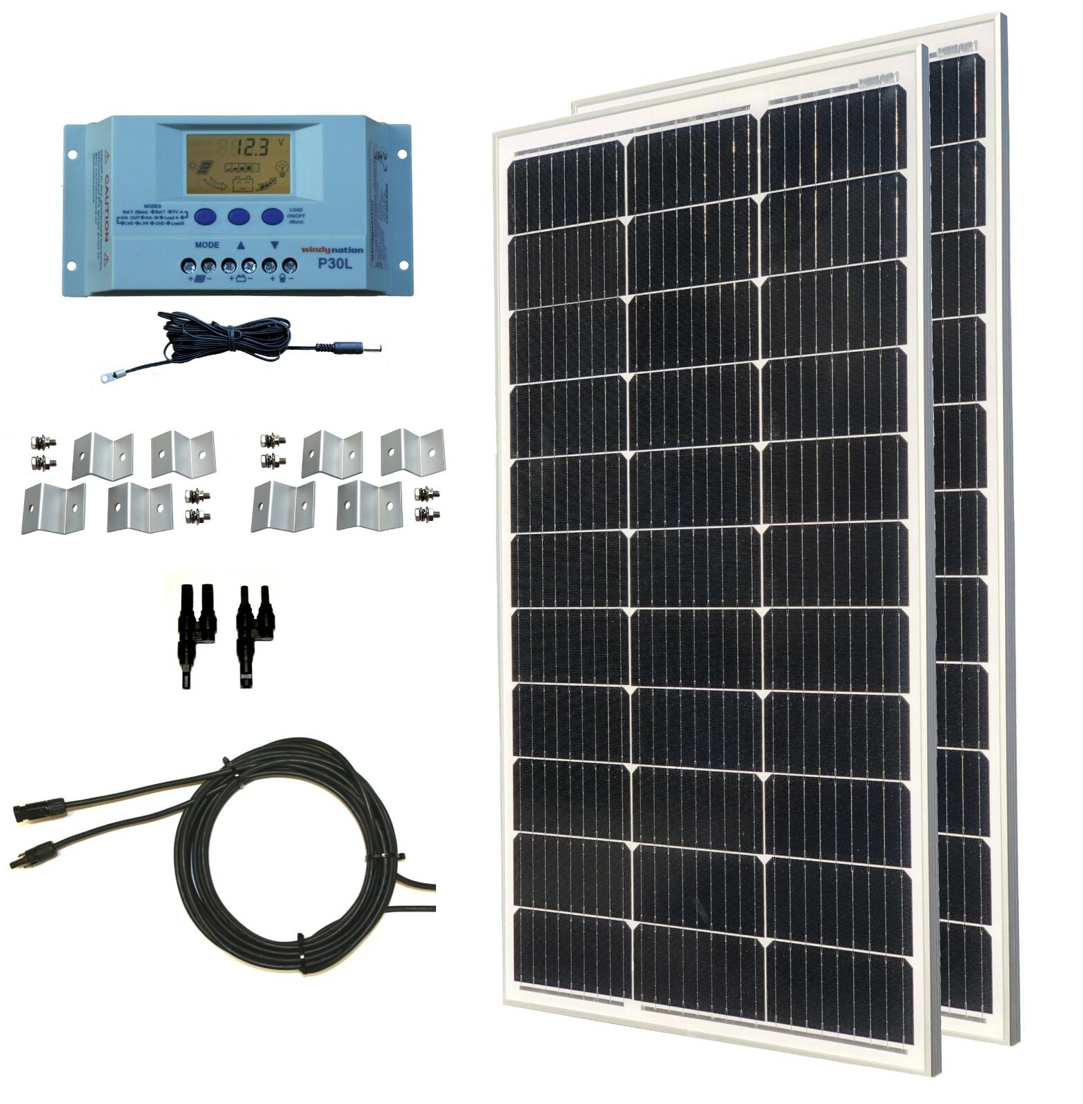 WindyNation 200 Watt Monocrystalline Solar Panel Kit for RV Boat Off-Grid