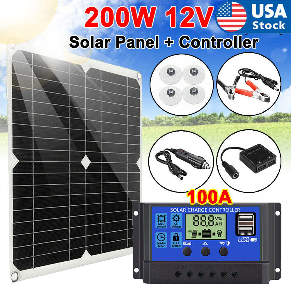 200W Solar Panel Kit 100A 12V battery Charger Controller Caravan Boat RV Outdoor