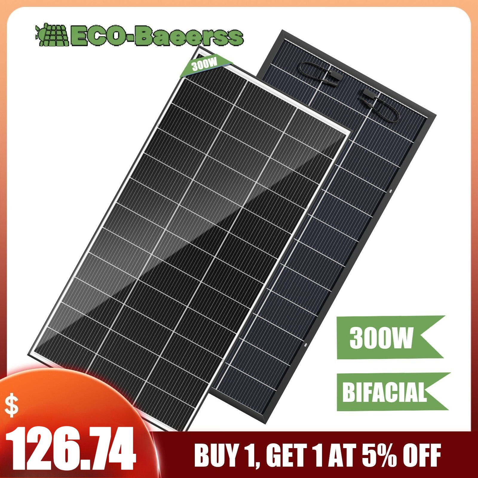 300W Bifacial Solar Panels 12V Mono 18BB High-Efficiency PV for Home/RV/Off-Grid
