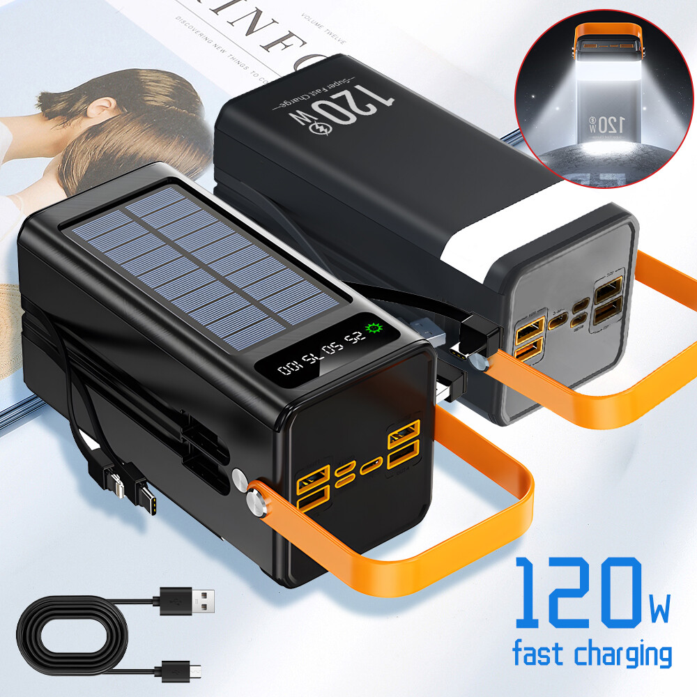 Portable 120W Solar Power Bank 70000mAh Fast Charging USB-C Quick LED Charger US