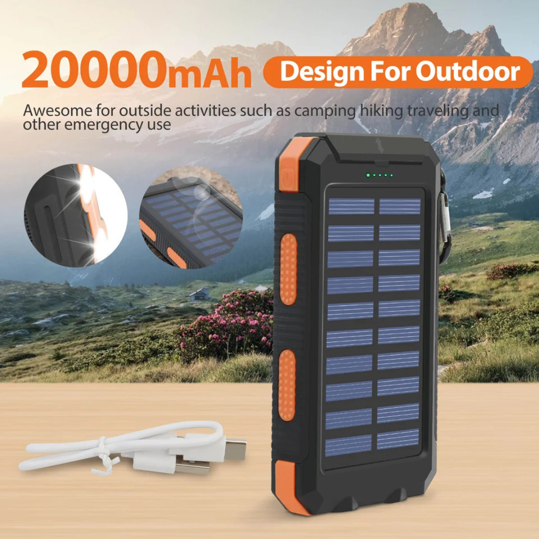 20000mAh Solar Power Bank Portable Solar Charger Waterproof With LED Lights