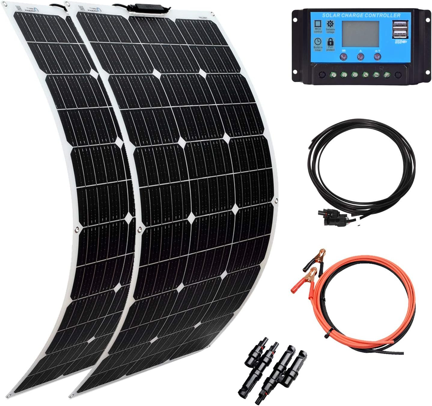 Solar Panel 12V 200W System Kit 100W Flexible Solar Panel Monocrystalline Batter