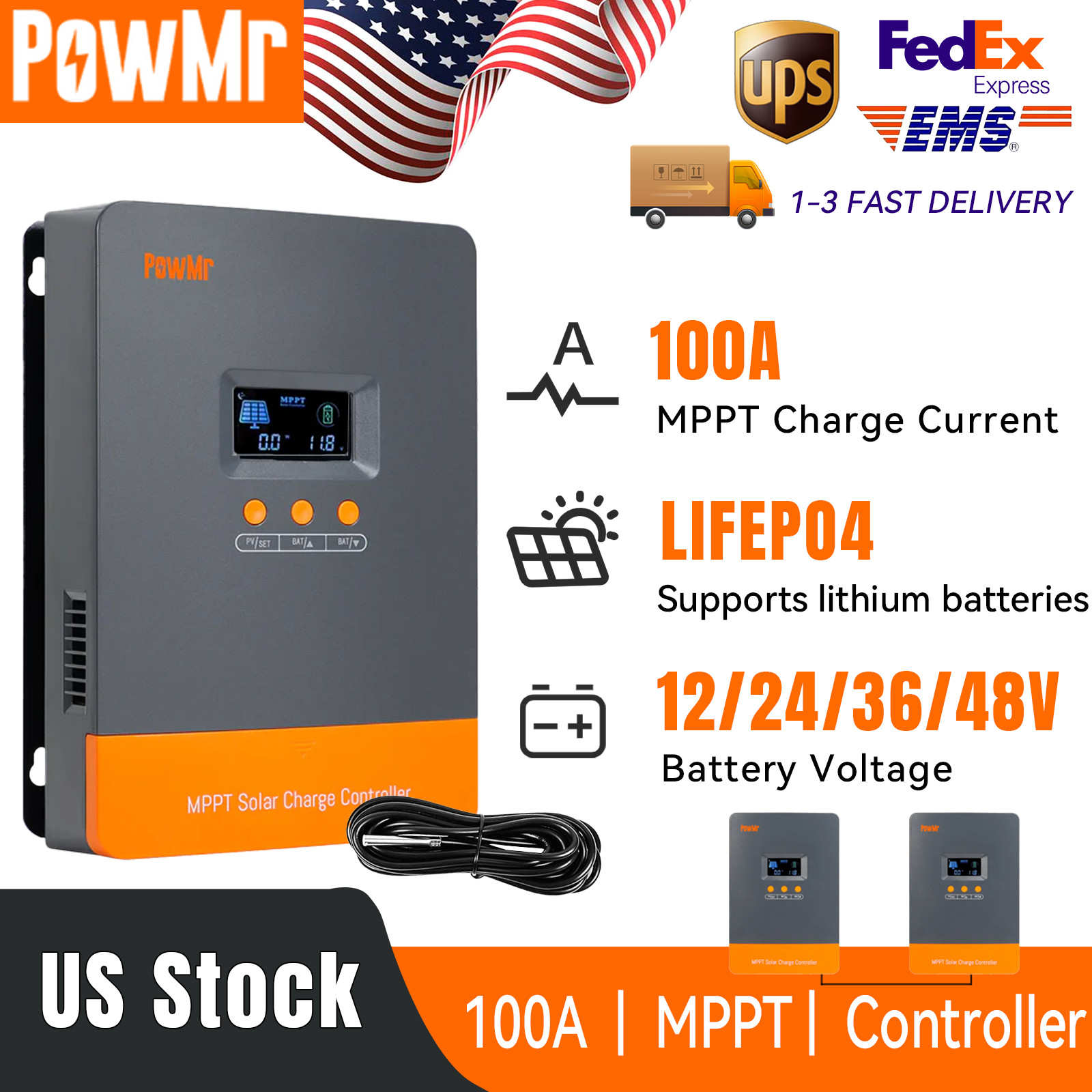 100A MPPT Solar Powmr12V/24V/36V/48V Auto Parallel 12 Battery Charge Controller