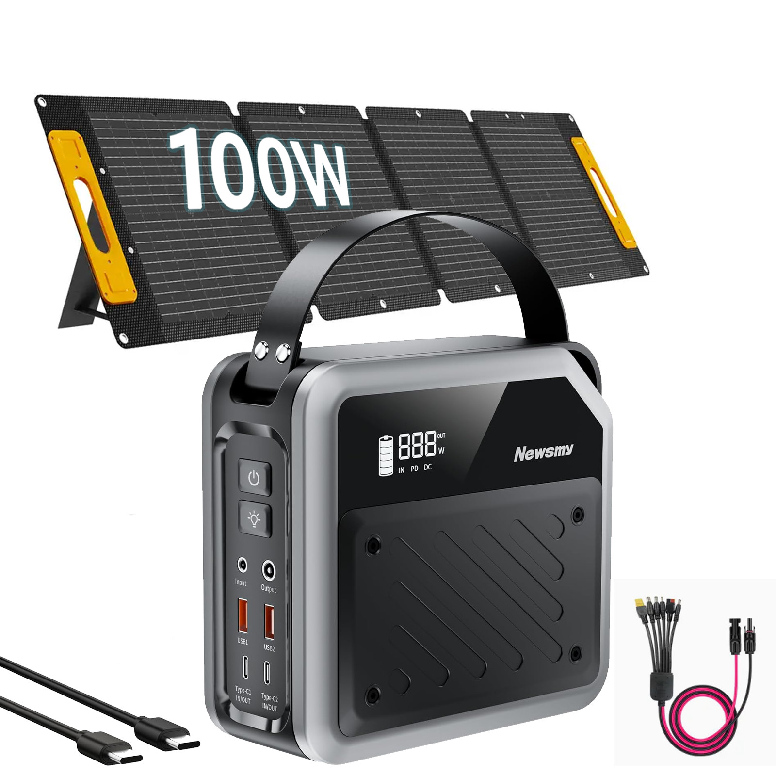 Newsmy 268W Power Station Solar Generator 270Wh 100W Solar Panel LiFePO4 Battery