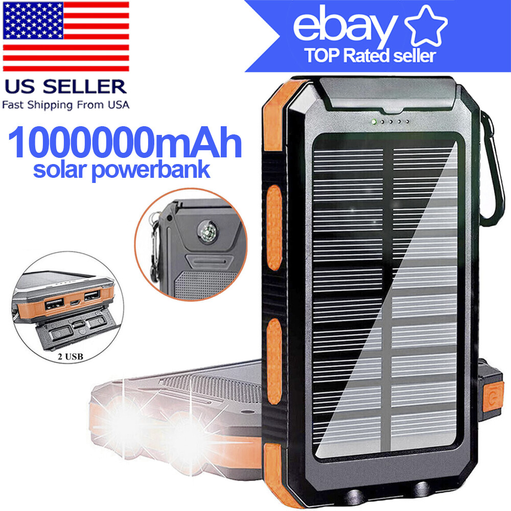NEW Waterproof Solar Power Bank 10000000mAh Portable External Battery Charger