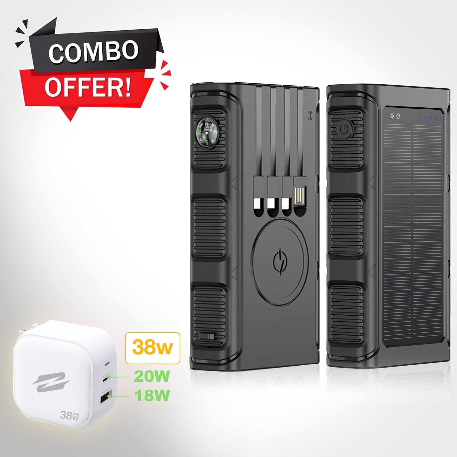 MagSafe Solar Power Bank 30000mAh + 38W USB-C GaN Charger | PD 20W, LED, Wireles