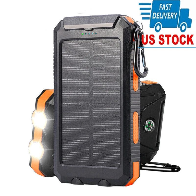 2025 Super 20000mAh USB Portable Charger Solar Power Bank For Cell Phone Orange