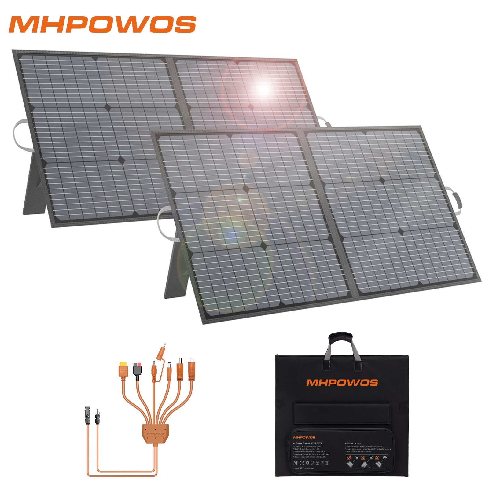 MHPOWOS 110W portable foldable solar panels 7-in-1 solar cable for powerstation