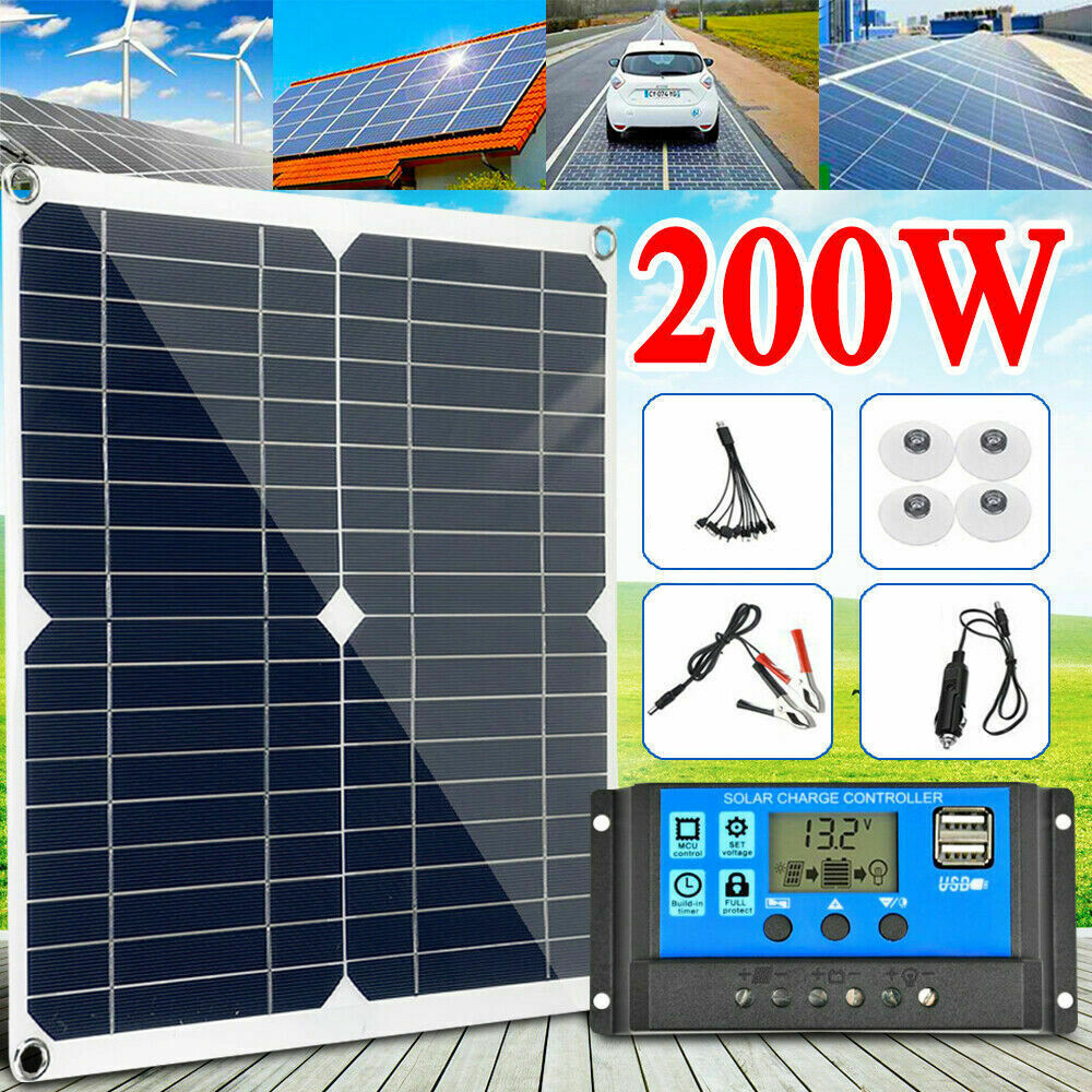 200 Watts Solar Panel Kit 100A 12V Battery Charger w/ Controller Caravan Boat RV