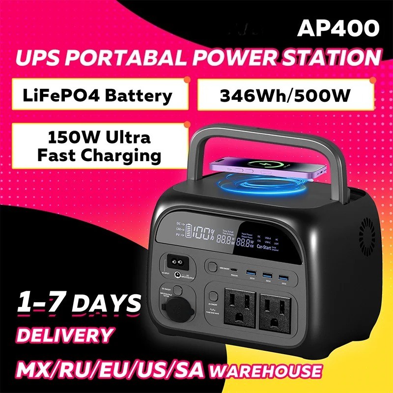 500W Solar Generator Portable Power Station 345Wh Battery 110V 220V AC Output