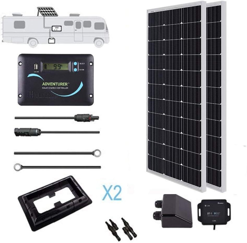 Renogy 200W Solar Panel Kit 12V w/ 30A LCD Battery Charge Controller Mono RV Van