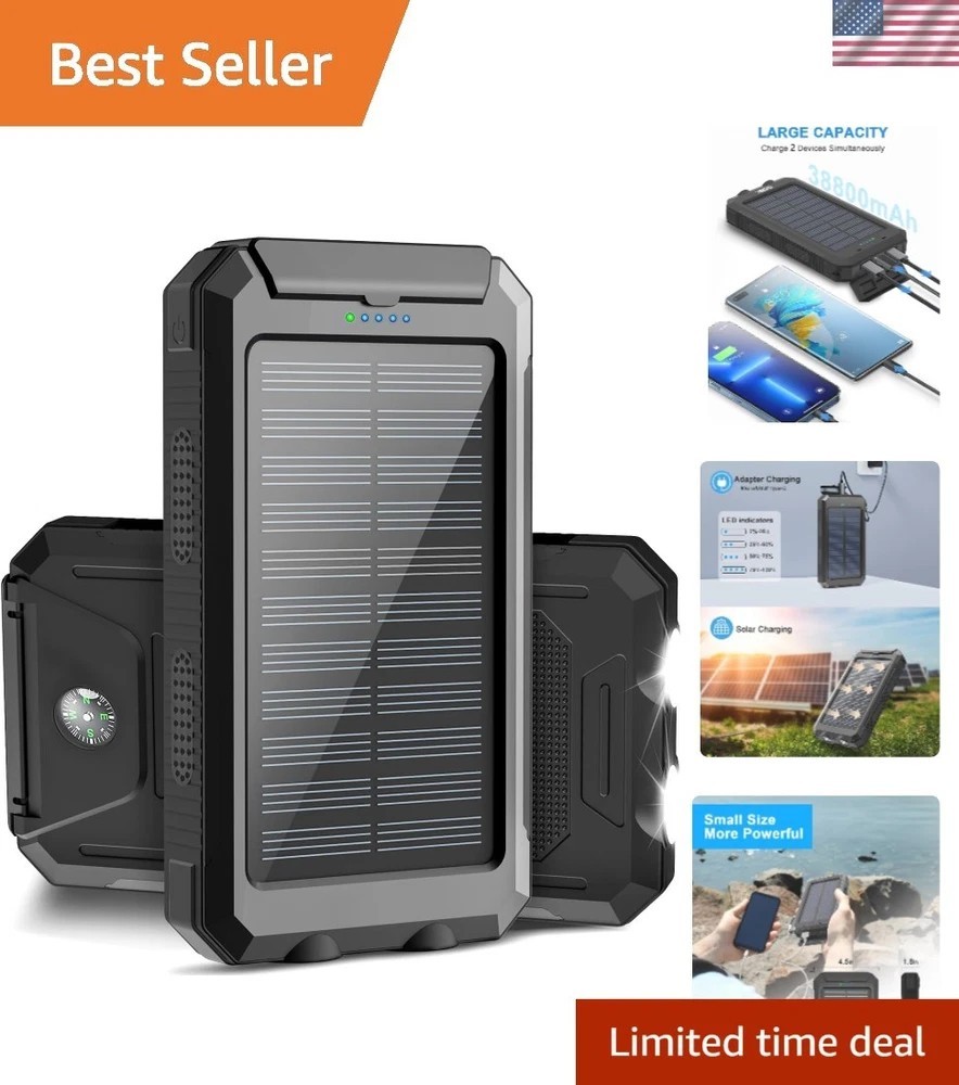 38800mAh Solar Charger Power Bank – Waterproof & Portable for Outdoor Adventures