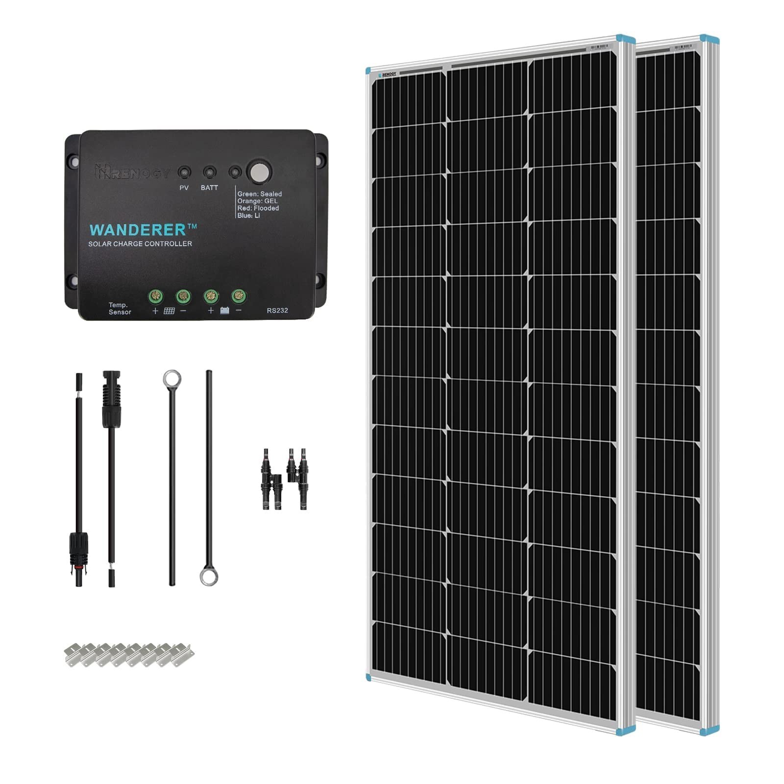 Renogy 200 Watt 12 Volt Monocrystalline Solar Panel Starter Kit with 2 Pcs 10…