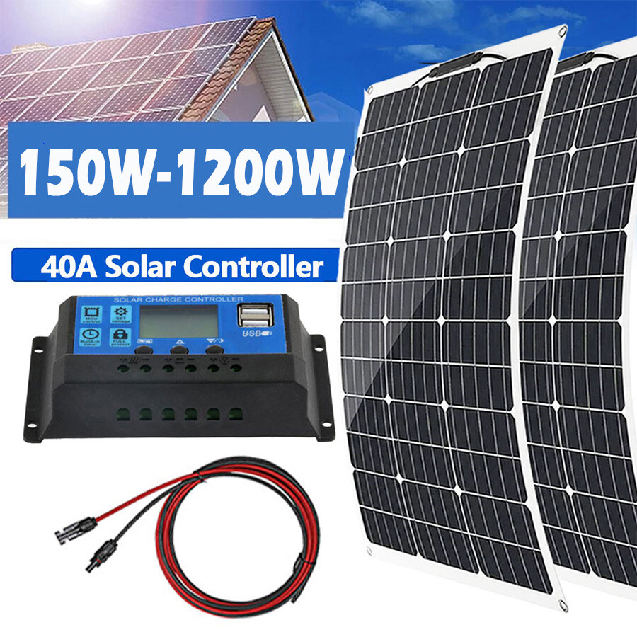 150-1200Watt Solar Panel Kit 40A 12V Battery Charger w/ Controller Caravan Boat