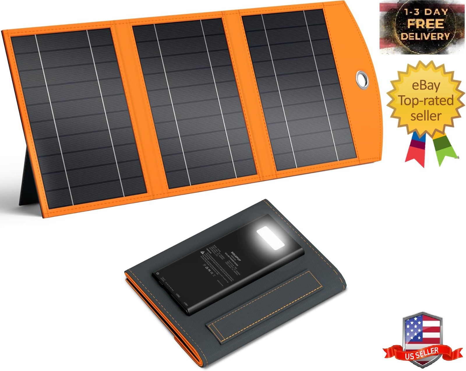 10000mah Solar Charger Power Bank, 30W Foldable Portable Solar Panel, Fast Ch…