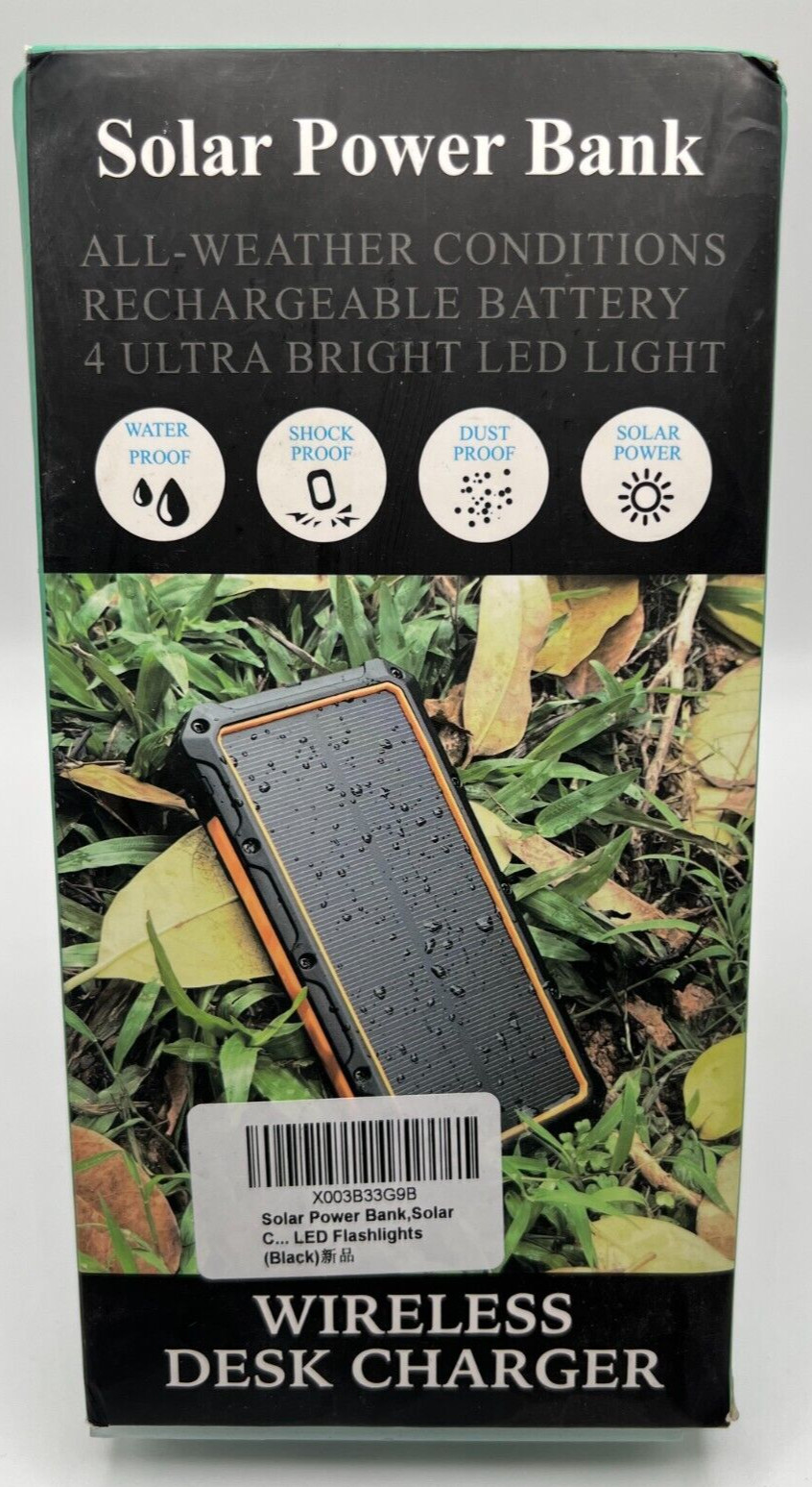 Solar Power Bank Wireless Desk Charger BLACK