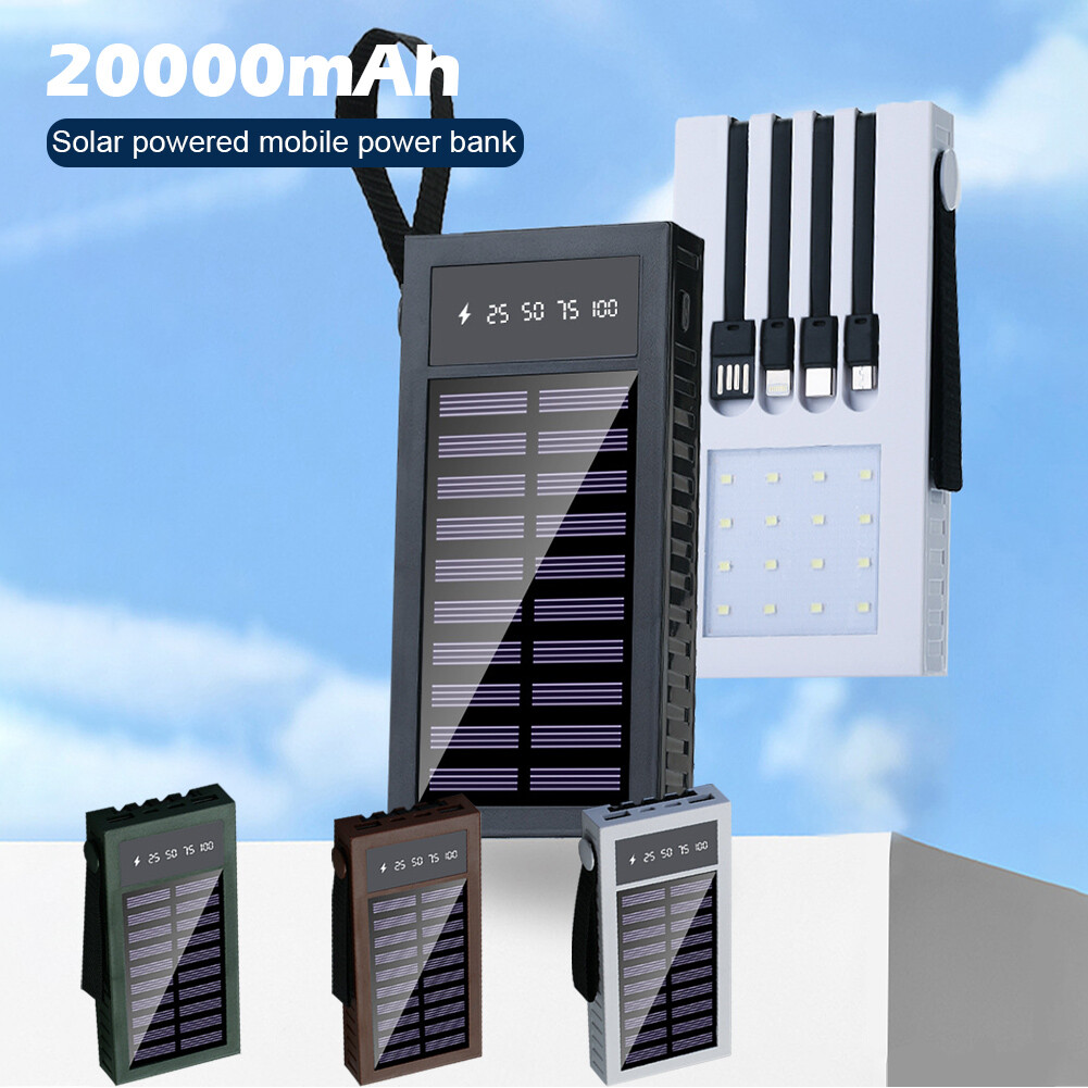 20000MAH Solar Power Bank External Charger Power Bank with Portable LED Light