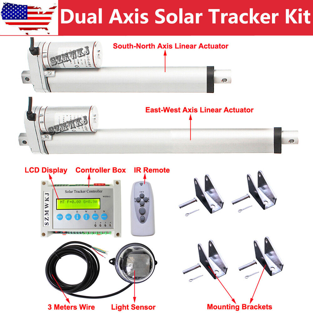 Complete Dual Axis Solar Tracker Kit W/ (6″& 12″) Linear Actuators W/ Controller