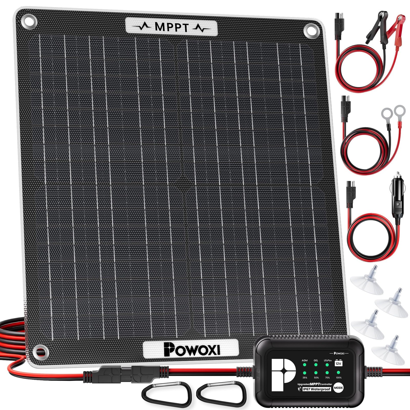 30W Solar Battery Charger 12V Solar Car Battery Maintainer with MPPT Controller