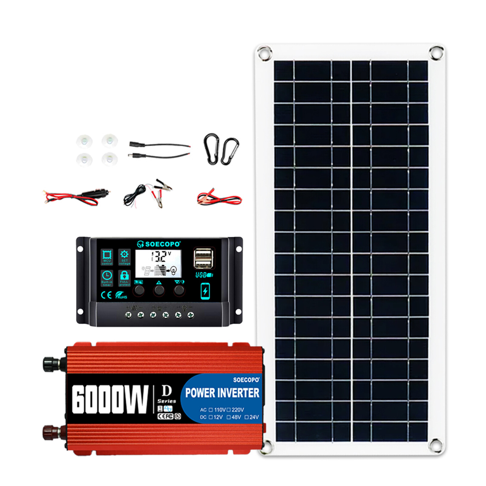 6000W 100A 110V Solar Panel Kit Complete Solar Power Generator Home Grid System