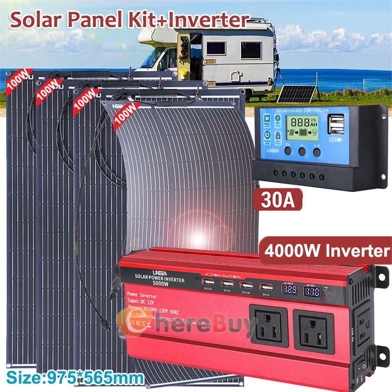 5000W 110V Power Inverter Solar Generator With 400W Solar Panel Home Complete