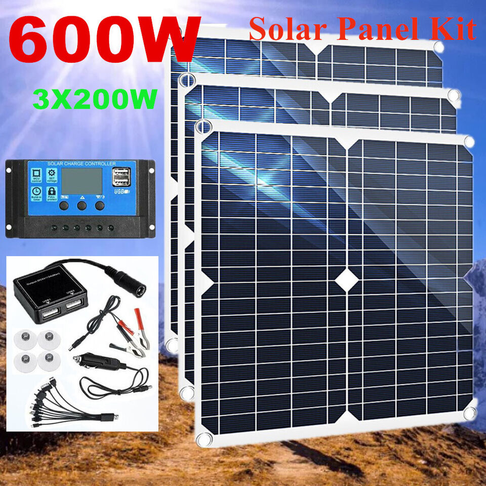 600W Watts Solar Panel Kit 100A 12V Battery Charger with Controller Caravan Boat