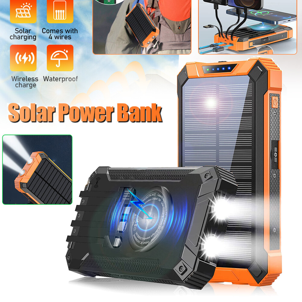 Portable 36000mAh Solar Power Bank Phone Wireless Fast Charger External Battery