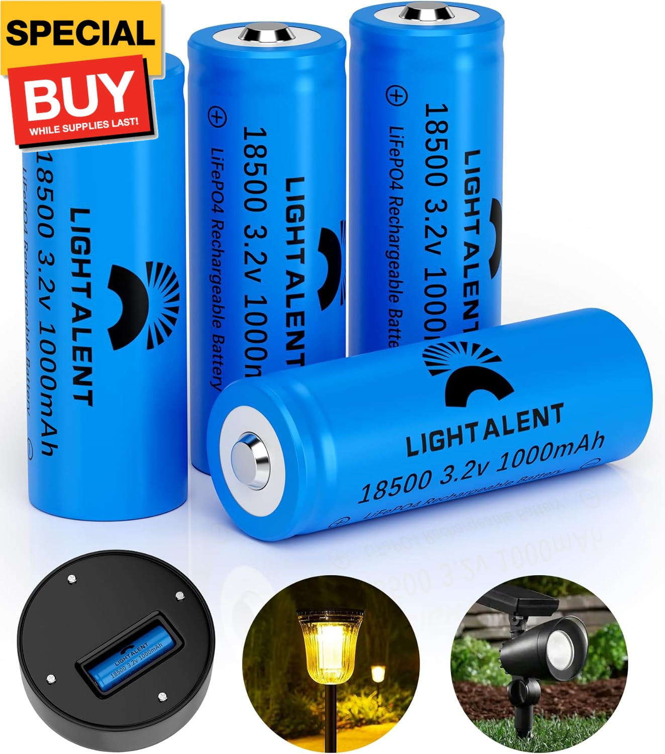 18500 3.2V Rechargeable Battery, LiFePO4 18500 3.2V 1000mAh 3.2wh Solar Batterie