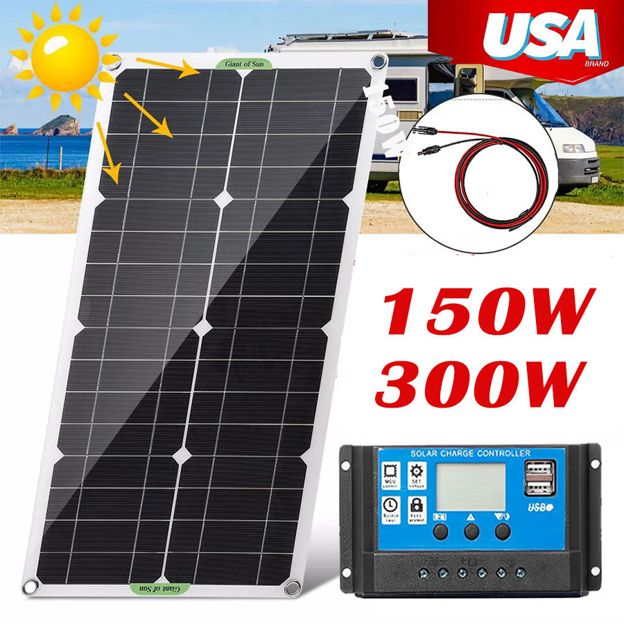 150/300 Watt ETFE Flexible Solar Panel Mono PV 18V Home RV Camping Boat Off Grid