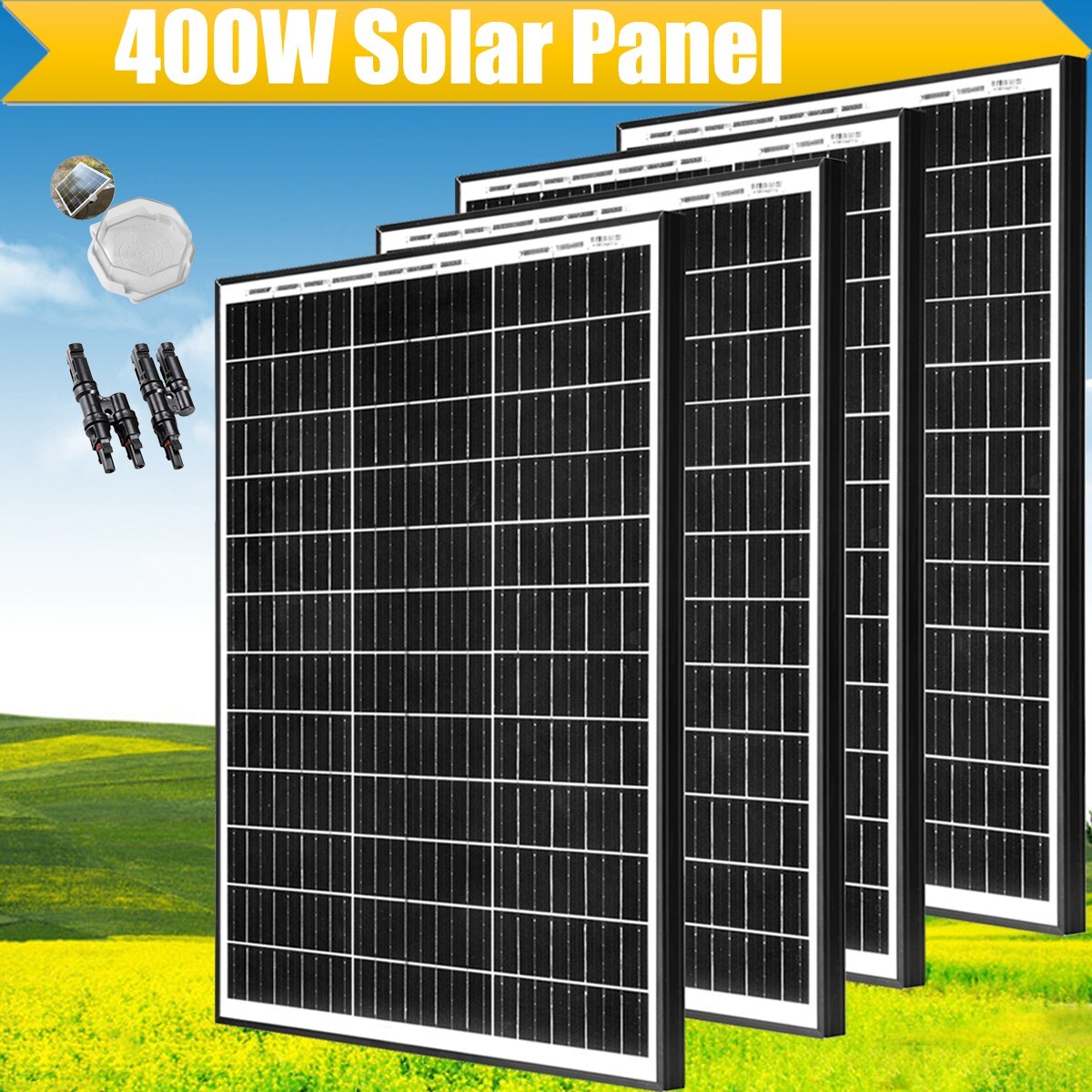 12V 100W 200W 300W 400W 1000W Monocrystalline Solar Panel Home RV Off-Grid Power