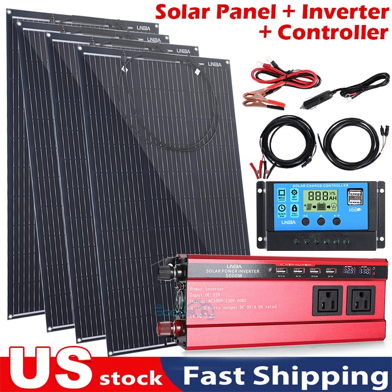Full Complete Solar Panel Kit 5000W Power Inverter 12V Solar Charger Controller
