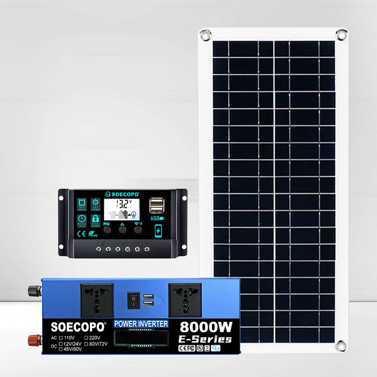 8000W Complete Solar Panel Kit Solar Power Generator 100A Home 110V/220V Syste