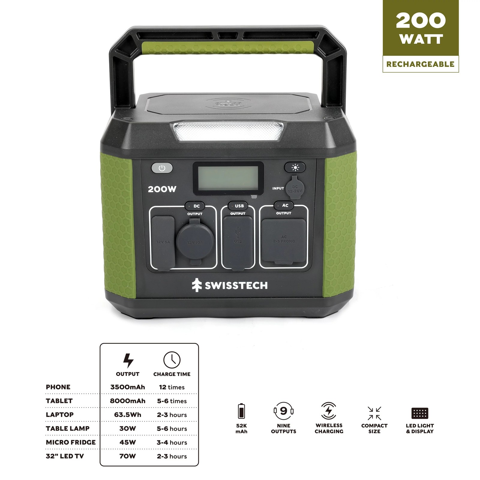 Swiss Tech 33649 200W Portable Power Station Solar Generator