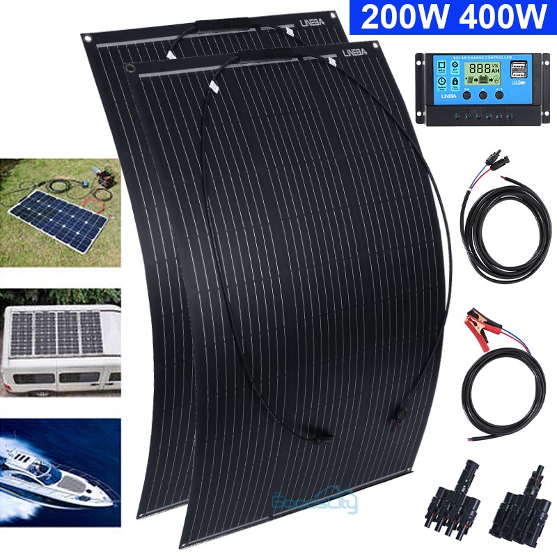 200W 400W Flexible Monocrystalline Solar Panel w/ Solar Controller RV Boat Campe