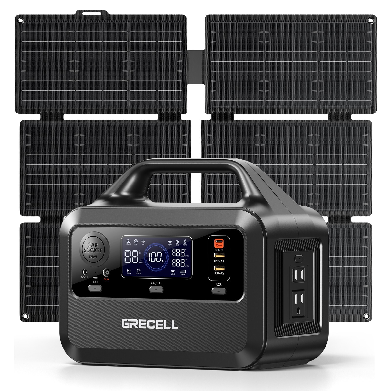GRECELL Power Station Portable 300W Camping Solar Generator + Solar Panel Kit