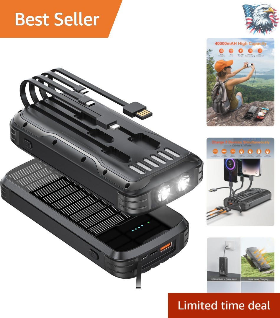 Ultimate 40000mAh Solar Power Bank with Flashlights & 7 Ports for All Devices