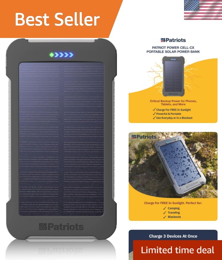 Durable Solar Power Bank: 8000mAh, 3 Ports, Perfect for Travel & Emergencies