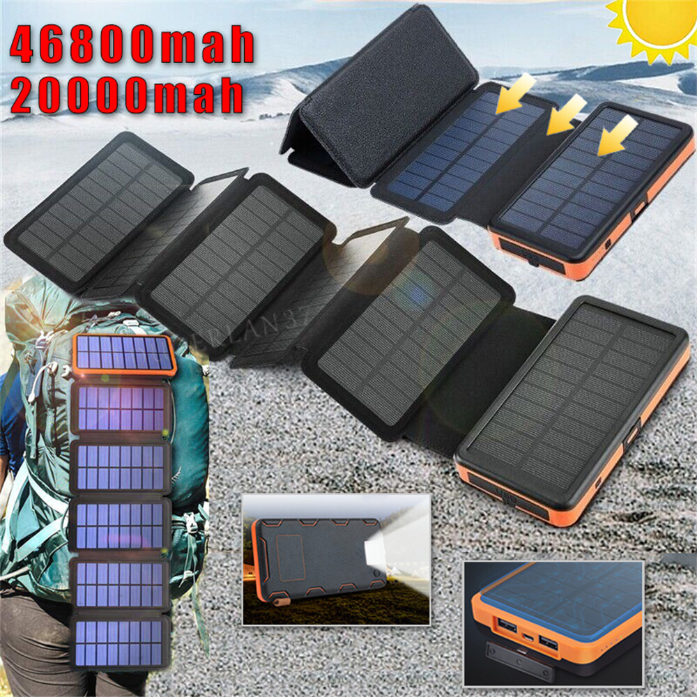 46800mAh Solar Power Bank Folding 6 Solar Panel Portable Charger For Cell Phone
