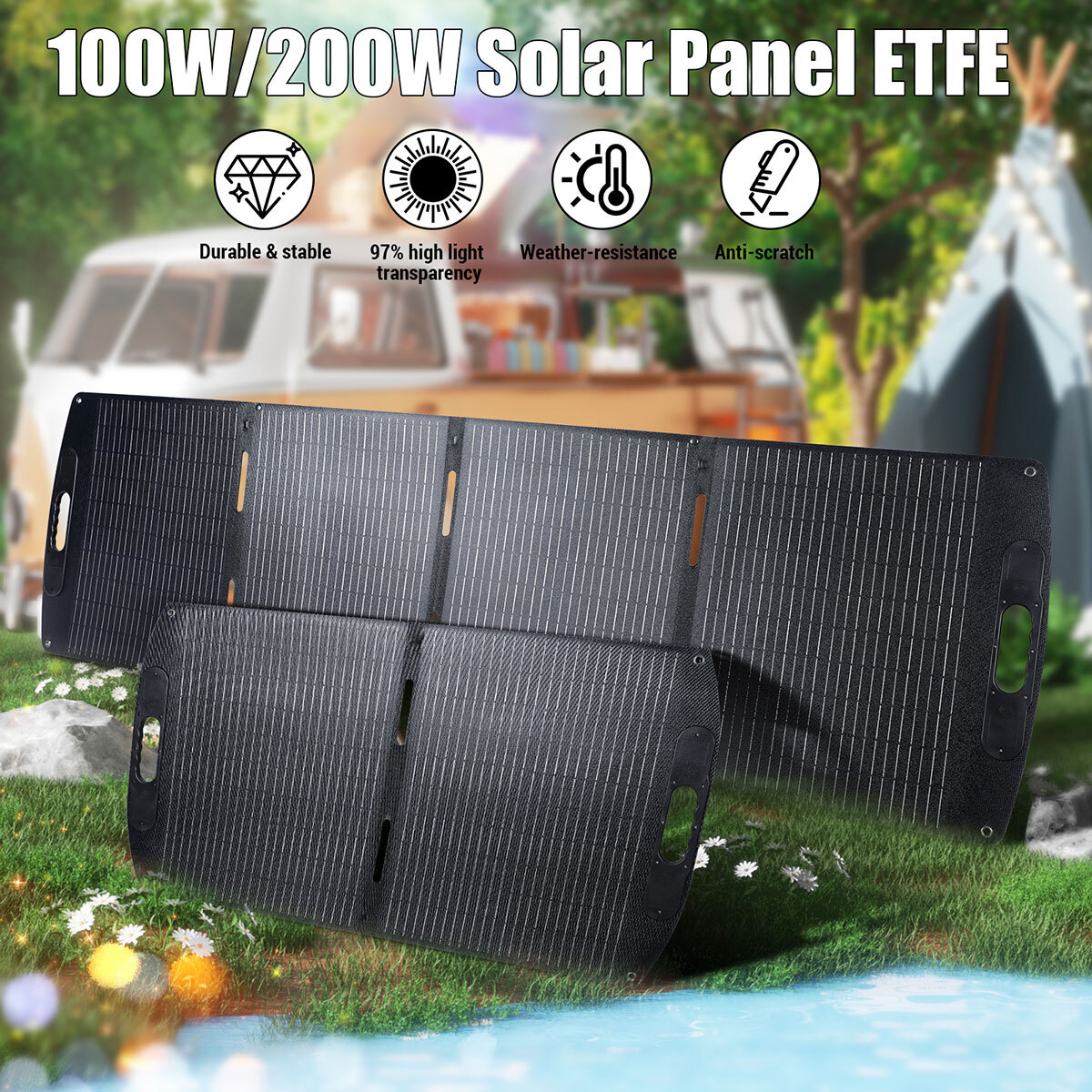 200W Portable Foldable Solar Panel Kits w/ Kickstand For Generator Power Station