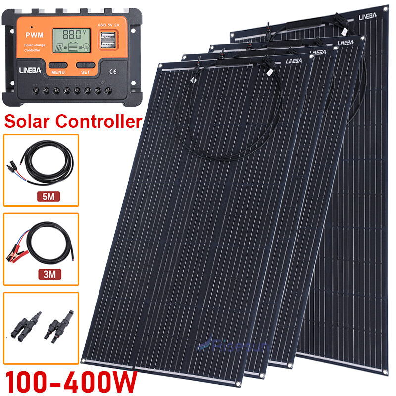 100-400W Watt Mono Solar Panel w/Controller 12V Charging Camping Home Off-Grid