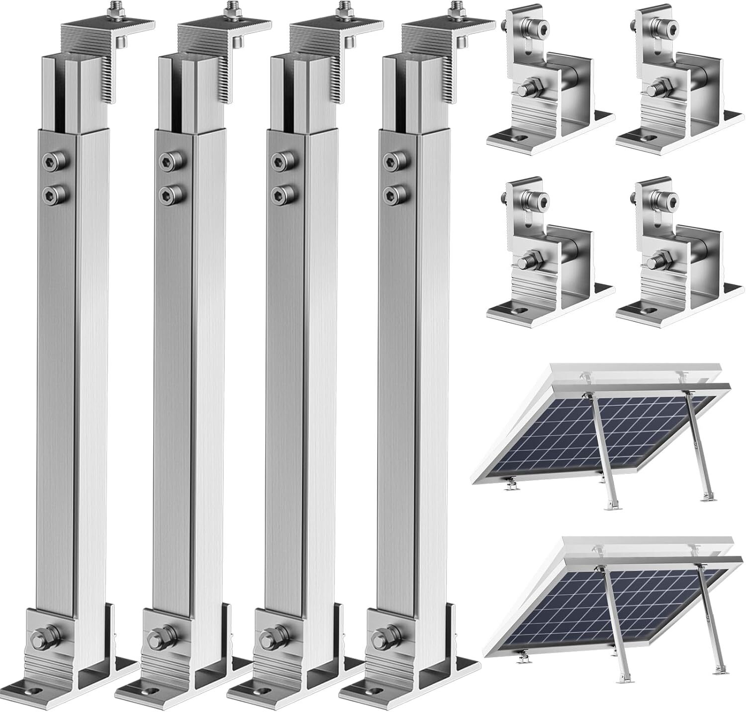 4 Pcs Adjustable Tilt Solar Panel Mount Brackets Kit Aluminum Alloy for Off-Grid