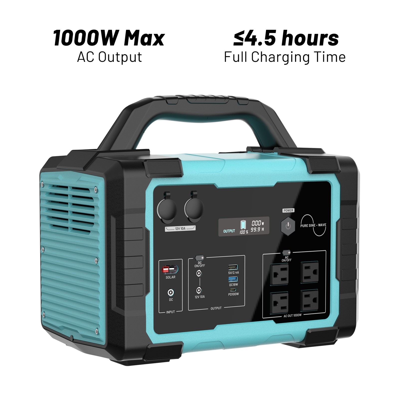 1000W 1024Wh Portable Power Station 120V LFP Battery Solar Generator RV Camping