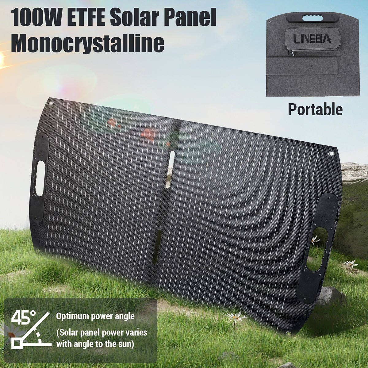 LINEBA 100W Portable Solar Panel Kit IP65 for Power Station Outdoor RV Camping