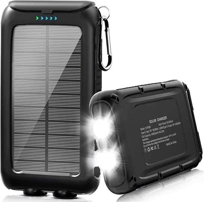 Solar-Charger-Power-Bank-49800mAh Portable Solar Phone Charger w/ LED Flashlight