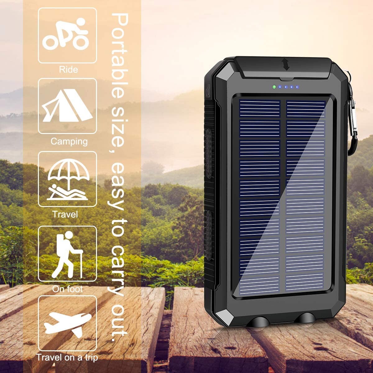Solar Power Bank Qi Portable Charger 10000mah External Battery