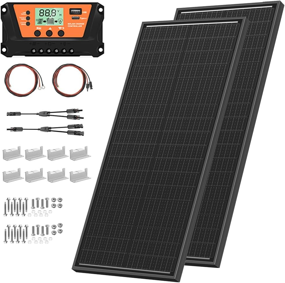 200 Watts Solar Panel Kit, 12V/24V (2PCS 100W) Monocrystalline 25% High-Efficien