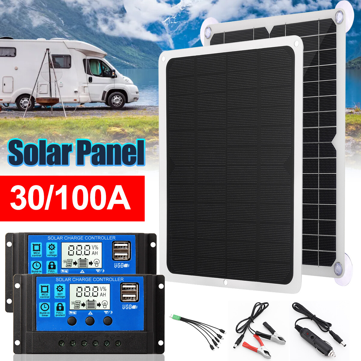 200 Watts Solar Panel Kit 30/100A Battery Charger with 12/24V Controller RV Boat