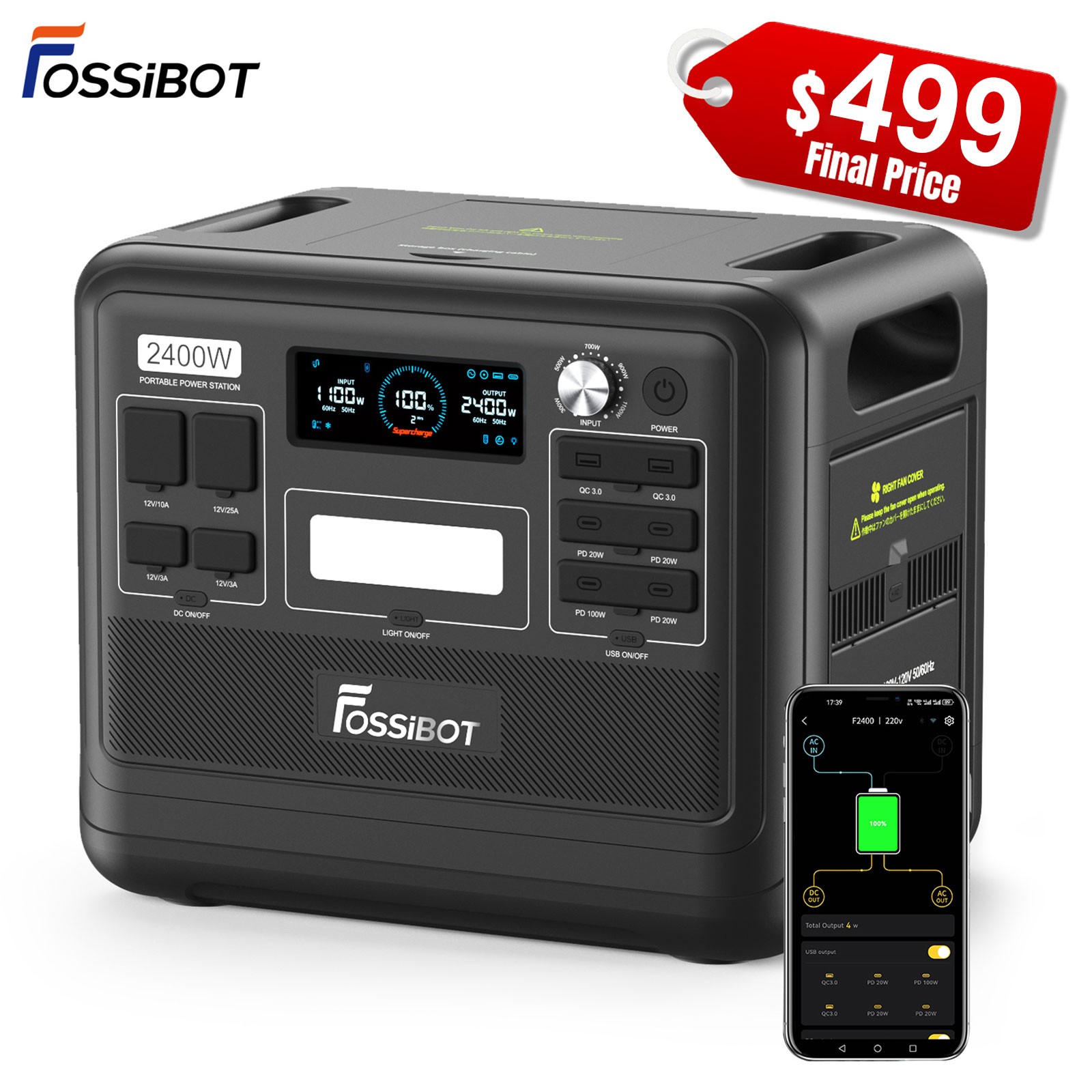FOSSiBOT F2400 2048Wh Portable Power Station 2400W LFP Solar Generator