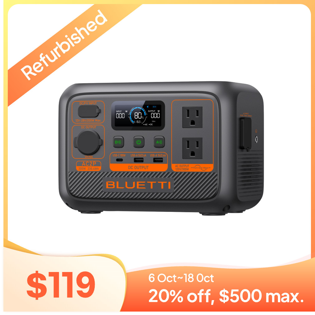 BLUETTI AC2P 300W 230.4Wh Portable Power Station Lightweight for Camping